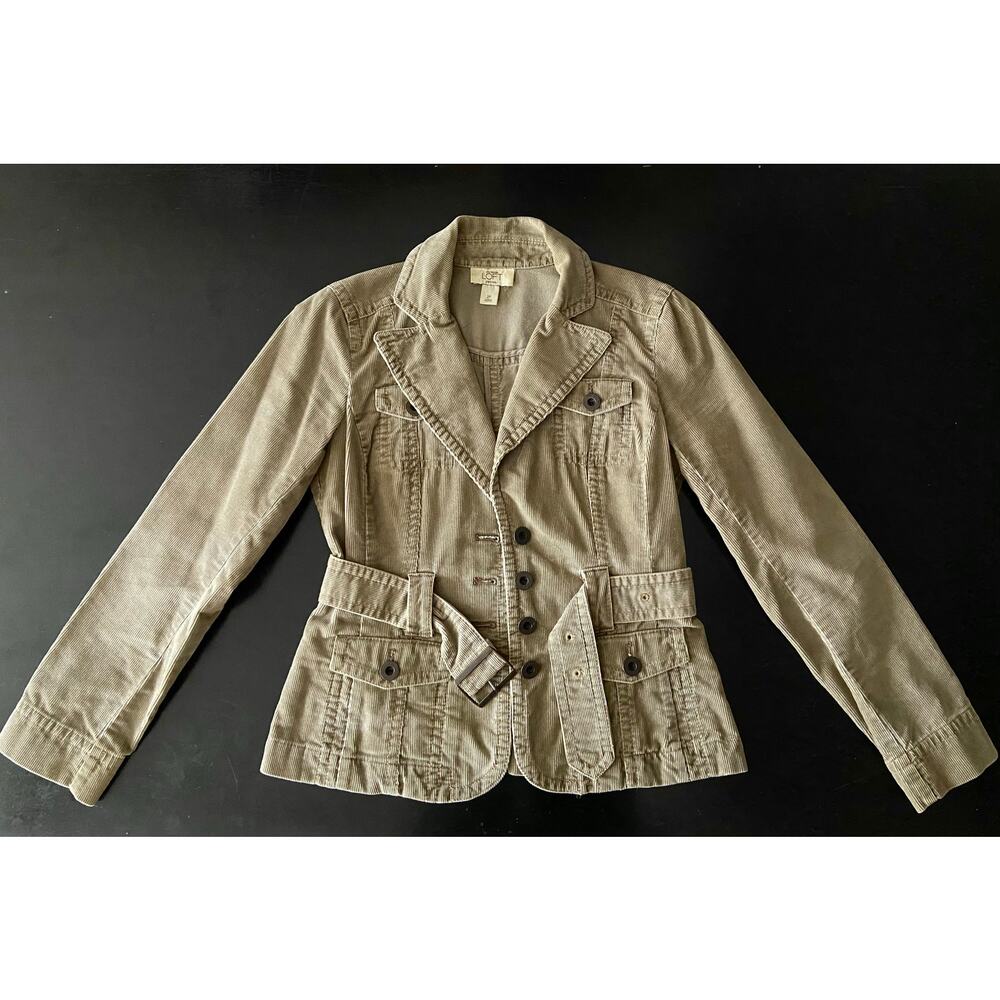 LOFT Army Green Corduroy Crop Jacket w/Belt sz 2P